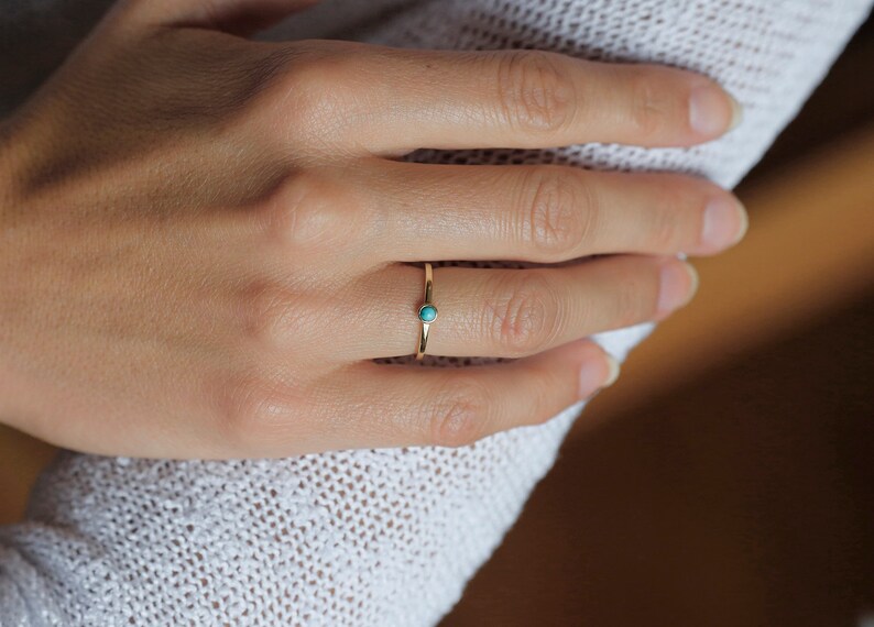Tiny Turquoise Solitaire Ring Yellow Gold Simple Yellow Gold Turquoise Ring for Her