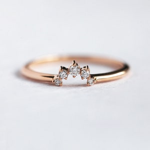 Nesting Diamond Ring Matching Diamond Wedding Band, Five Diamond Ring Curved Women's Band image 2