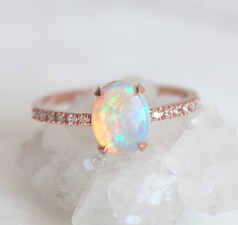 Australian Opal & Diamond Ring Simple Oval Opal Engagement | Etsy