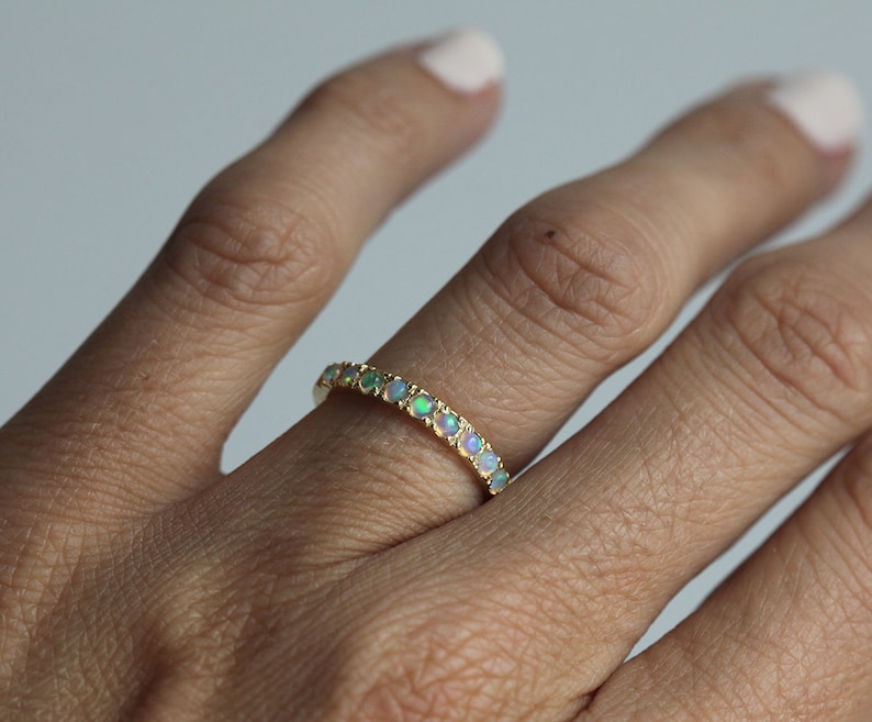 Australian Opal Wedding Band, 14k or 18k Gold image 4