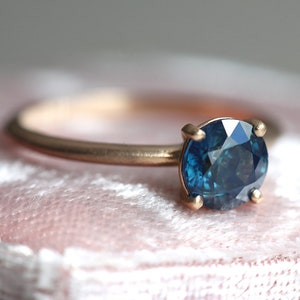 Simple Blue Sapphire Engagement Ring, Sapphire Solitaire Engagement Ring, Four Prong Teal Sapphire Ring with matte band image 4