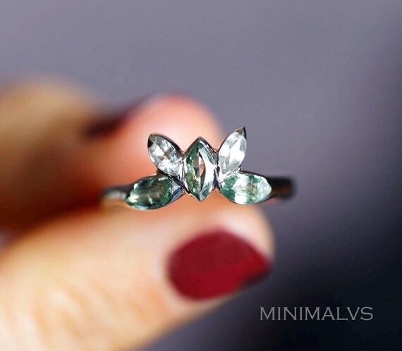 Sapphire Ring, Butterfly Ring, Gemstone Ring, White Sapphire Ring, Green Sapphire Ring, Handmade Engagement Ring, Handmade Wedding Ring