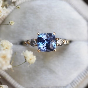2ct Blue Sapphire Cushion Ring, Sapphire Engagement Ring with Salt Pepper Diamonds, Sapphire Diamond Engagement Ring, Blue Cushion Ring image 5