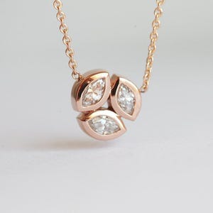 Unique Rose Gold Diamond Necklace, Solitaire Diamond Necklace, Mother Marquise Diamonds Necklace Jewelry, Mom Anniversary Gift Necklace image 3