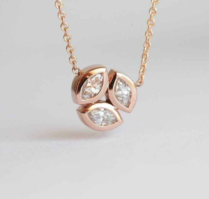 Unique Rose Gold Diamond Necklace, Solitaire Diamond Necklace, Mother Marquise Diamonds Necklace Jewelry, Mom Anniversary Gift Necklace image 3
