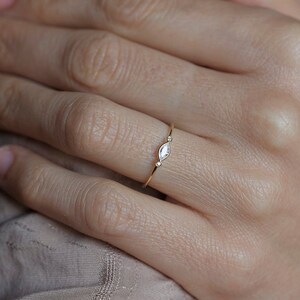 Thin Delicate Marquise Diamond Engagement Ring, Three Diamond Ring, Three Stone Engagement Ring image 4