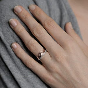 Half Moon Diamond Ring, Rose Gold Diamond Set, Rose Gold Wedding Set, Rose Gold Diamond Ring, Engagement Ring, 14k Rose Gold image 6