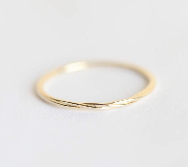 Thin wedding band, Twisted rope ring, Dainty mobius ring, Platinum stacking band, Delicate gold ring image 1