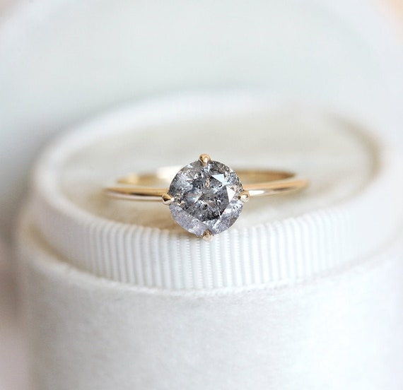 1.5ct Diamond Ring Solitaire Salt Pepper Diamond Ring Yellow | Etsy