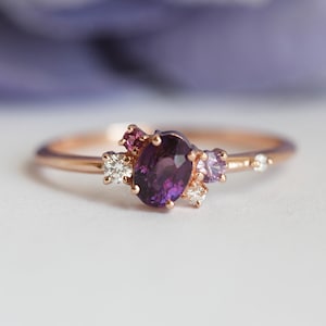 Purple Sapphire Engagement Ring Cluster Engagement Ring - Etsy