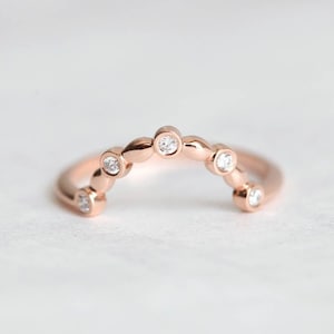 Diamond Ring, Wedding Band, 14k Gold Ring, Rose Gold Ring, Matching Ring, Curved Ring, Stacking Ring, White Diamond, Engagement, Jewelry