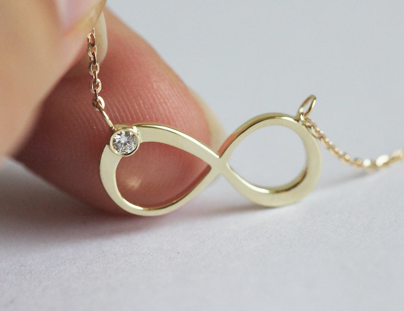 Gold Diamond Infinity Necklace, Solid Gold Infinity Necklace, 14k Gold Dainty Petite Infinity Necklace image 5