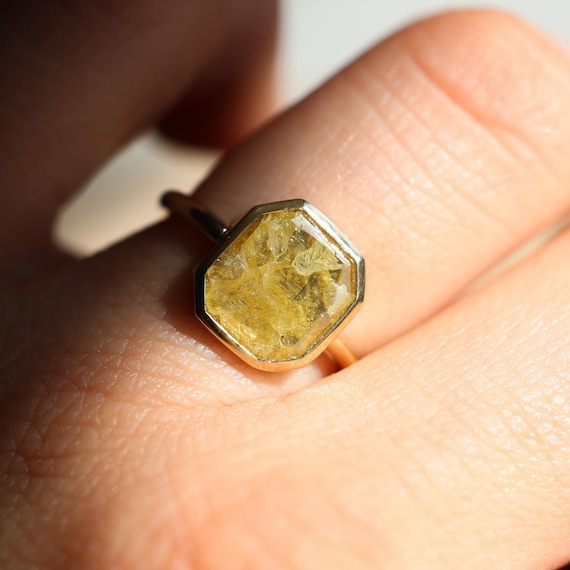 Diamond Slice Ring, Yellow Diamond Ring, Unique Diamond Ring, Solitaire Diamond Ring, Simple Diamond Ring, One Of A Kind