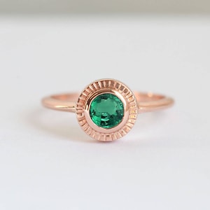 Round Emerald Ring Solitaire, Natural Emerald Engagement Ring, Simple Green Emerald Ring image 2