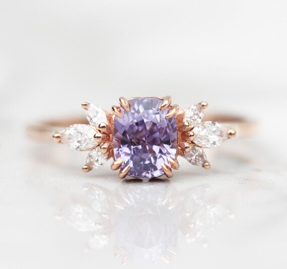 Lavender Sapphire Ring Purple Engagement Ring Pastel Floral