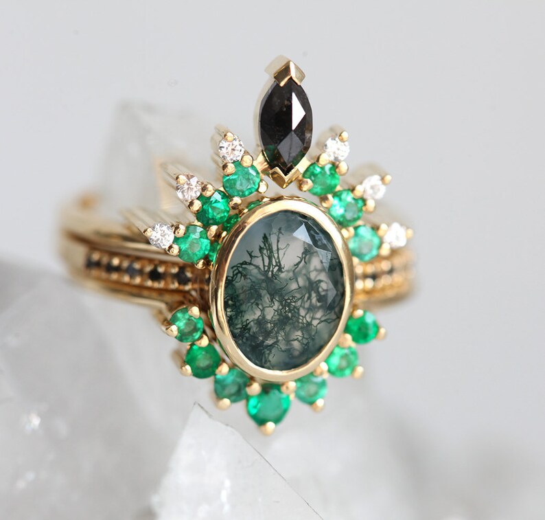 Moss Agate Ring Set Unique Engagement Set Green Ring With Etsy Canada