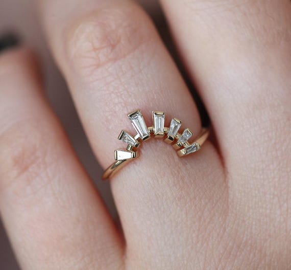 Art Deco Diamond Wedding Band, Artdeco Diamond Ring, Tapered Baguette Ring, Baguette Diamond Ring