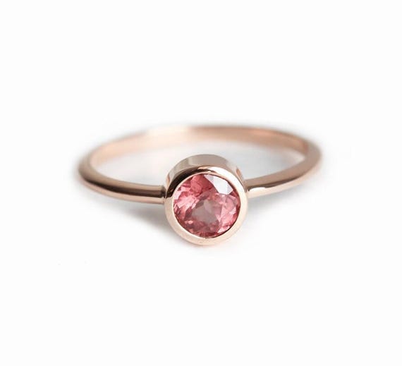 Solitaire Garnet Ring, Peach Engagement Ring, 14k Rose Gold Band, Rose Gold Rare Gemstone Ring, 18k Rose Gold Malaya Garment Engagement Ring