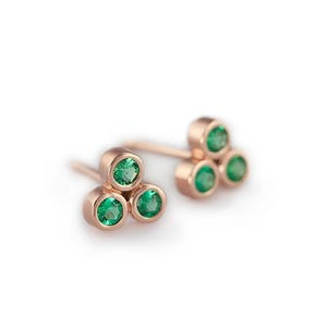 Rose Gold Emerald Earrings, 14K Solid Gold Earrings, Sapphire Studs, 18k Rose Gold Earrings,  Emerald Studs, May Birthstone Gift
