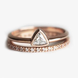 Diamond Wedding Set, Diamond Engagement Ring, Trillion Wedding Diamond Ring, Triangle Diamond Ring, Eternity Diamond Band, 18k solid gold image 1