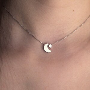 Crescent Moon Star Necklace, Gold Filled or 14k Solid Gold image 7