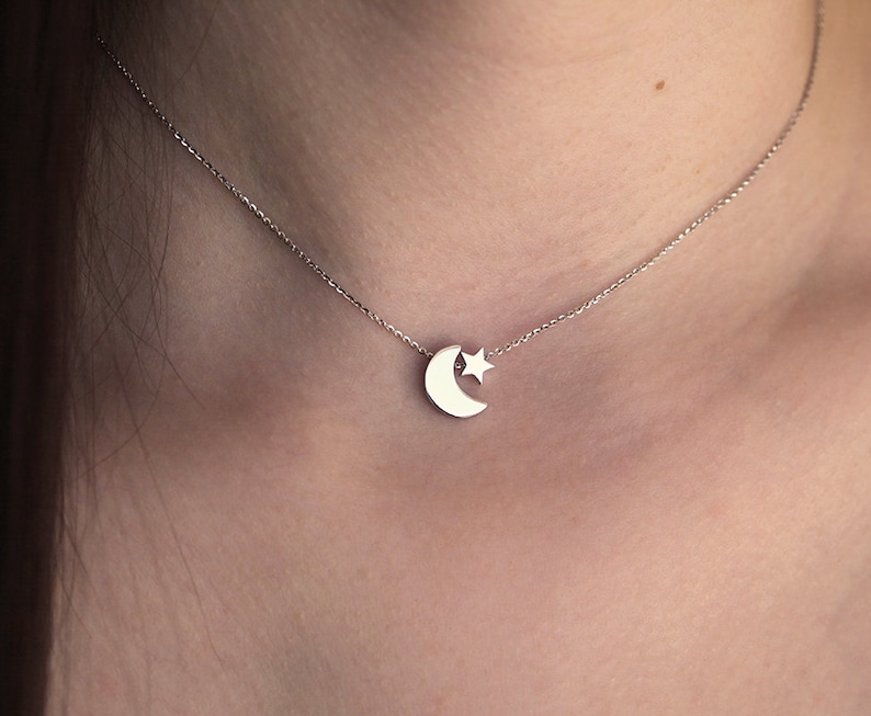 Crescent Moon Star Necklace, Gold Filled or 14k Solid Gold image 7