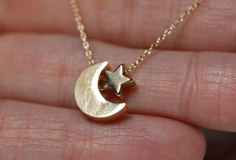 Crescent Moon Star Necklace, Gold Filled or 14k Solid Gold image 4