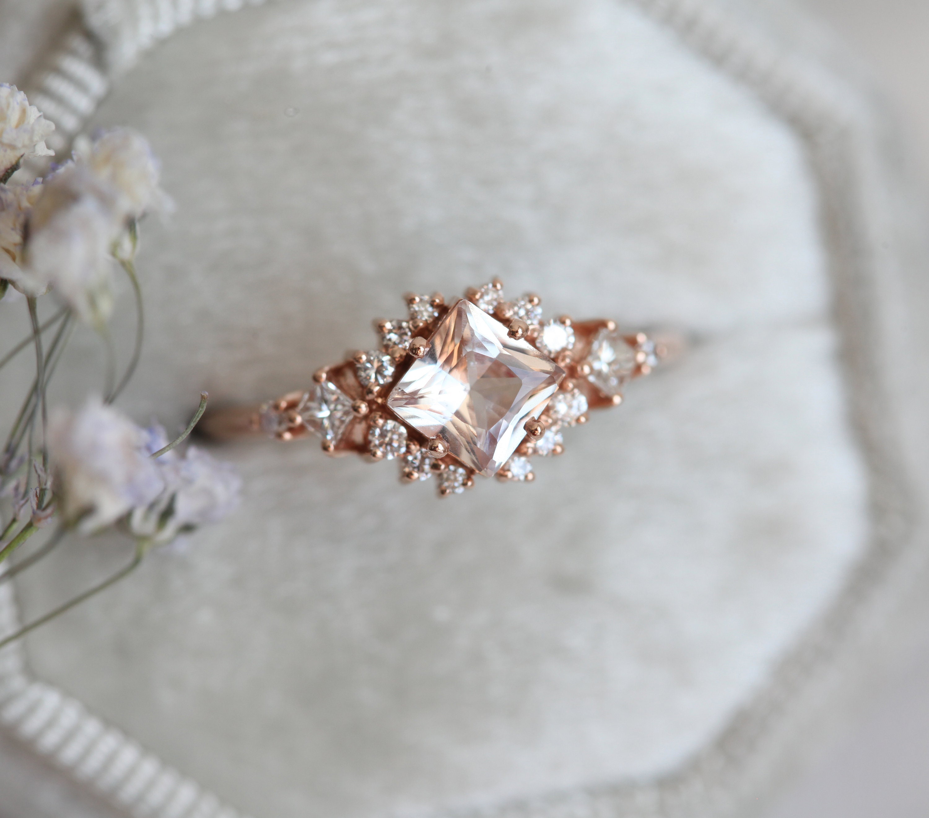 Blush Sapphire Engagement Ring Light Peach Sapphire Ring | Etsy