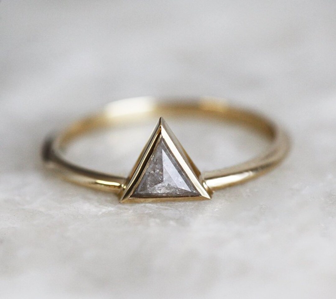 Salt Pepper Triangle Diamond Ring Simple Solitaire Galaxy - Etsy