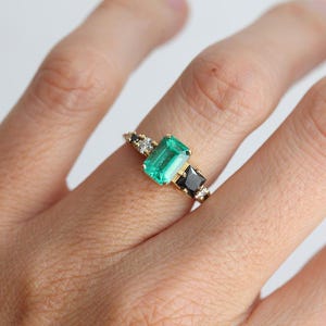 Large emerald diamond Ring, Emerald Cut Emerald Diamond Ring in Yellow Gold, 18k Yellow gold Diamond Ring, Emerald Engagement image 7