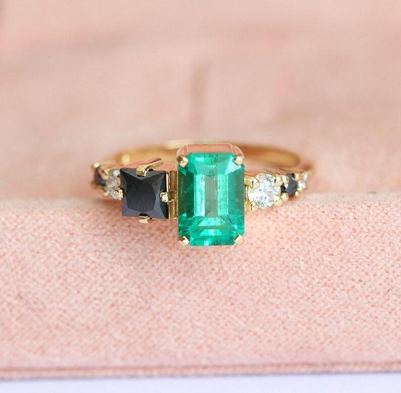 Large emerald diamond Ring, Emerald Cut Emerald Diamond Ring in Yellow Gold, 18k Yellow gold Diamond Ring, Emerald Engagement image 8