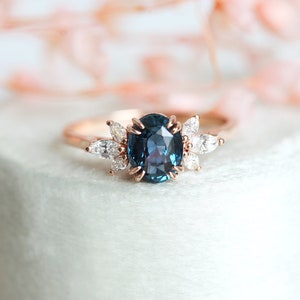 Oval Blue Sapphire Diamond Ring, Blue Sapphire Engagement Ring with Side Diamonds, Oval Cut Sapphire Ring image 5