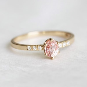 Rose Gold Diamond and Sapphire Ring with Oval Peach Sapphire, Sapphire Ring image 4