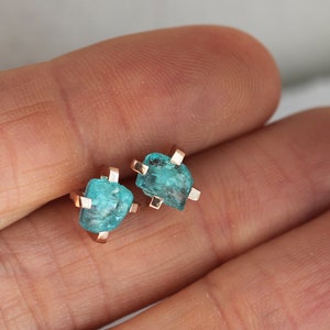 Raw Mint Apatite Studs, Simple Green Earrings, 14k Solid Gold image 7