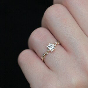 Round diamond cluster ring, Unique half carat diamond cluster ring 18k gold image 3