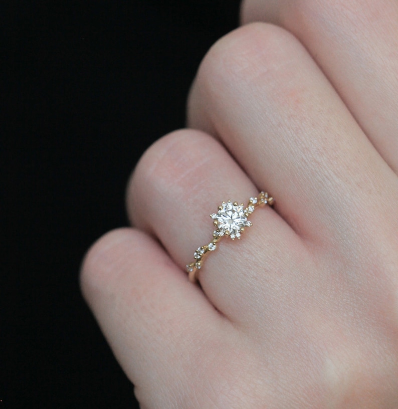 Round diamond cluster ring, Unique half carat diamond cluster ring 18k gold image 3