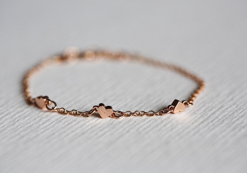 14k Solid Rose Gold Heart Bracelet Baby Girl Rose Gold Chain Etsy