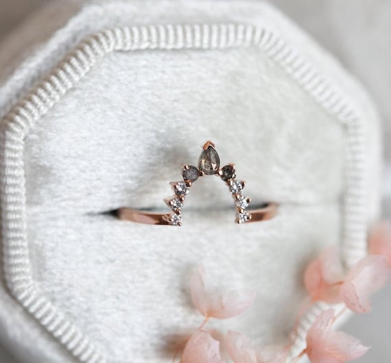Salt Pepper Diamond Wedding Ring, Grey Diamond Band Matching, Diamond Band to Fit, Ombre Diamond Ring Engagement