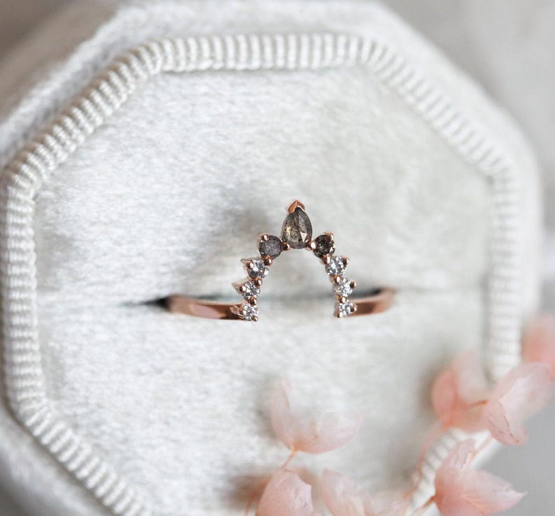 Salt Pepper Diamond Wedding Ring, Grey Diamond Band Matching, Diamond Band to Fit, Ombre Diamond Ring Engagement image 1