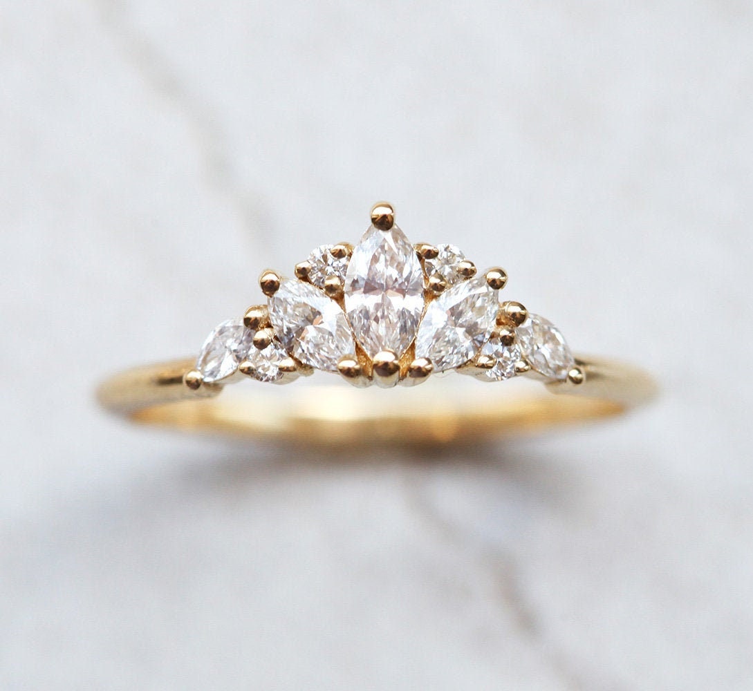 Unique Artdeco Ring Marquise Diamond Engagement Ring All | Etsy