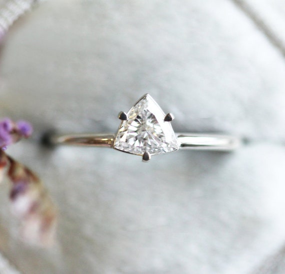 Buy Diamond Engagement Ring Set, Triangle Diamond Ring With V Shaped Diamond  Band, 14k 18k Gold Diamond Ring Set Online in India - Etsy