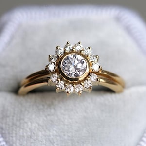 Half Carat Diamond Engagement Ring Set, Round 0.5ct Diamond Ring with Matching Curved Diamond Band