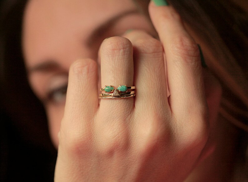 Open gold band Ring with Turquoise 14k December Birthstone Ring Green Turquoise Ring