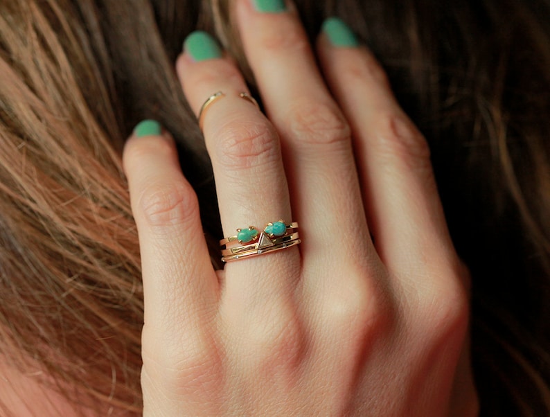 Open gold band Ring with Turquoise 14k December Birthstone Ring Green Turquoise Ring