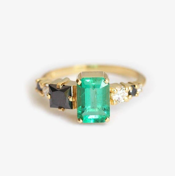 Large emerald diamond Ring, Emerald Cut Emerald Diamond Ring in Yellow Gold, 18k Yellow gold Diamond Ring, Emerald Engagement