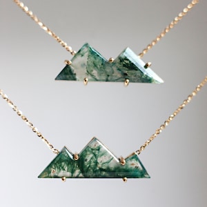 Moss Agate Mountain Necklace For Her, Unique Natural Gemstone Necklace in 14k or 18k Solid Gold image 4