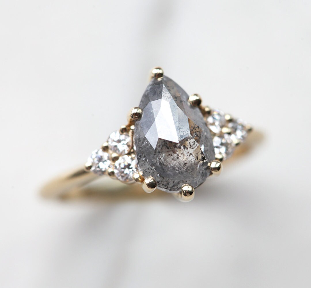 Pear Salt Pepper Diamond Engagement Ring Salt and Pepper