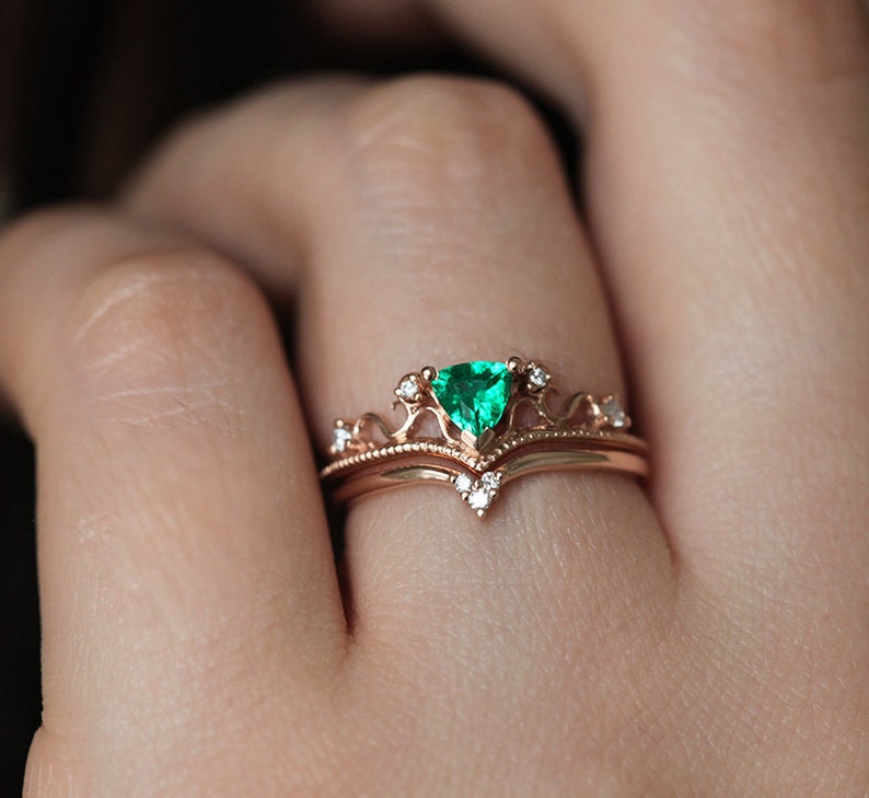 Emerald Diamond Ring Rose Gold Natural Emerald Engagement image 1