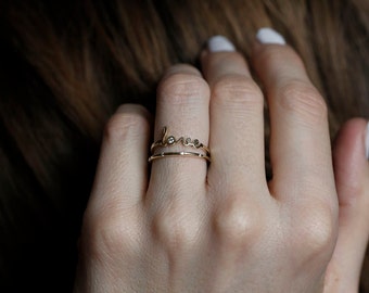 Gold Love Ring, Gold Name Ring, Birthstone Personalized Ring, Diamond Love Ring