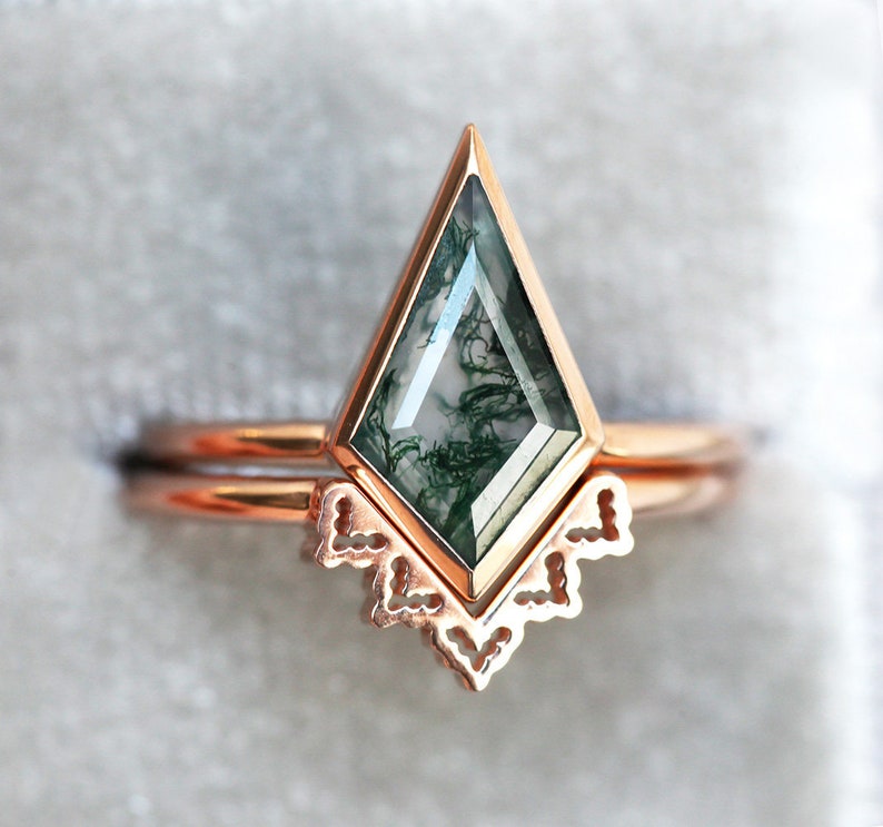 Moss Agate Ring Unique Geometric Moss Agate Engagement Ring | Etsy